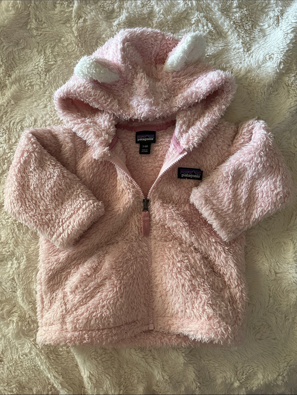 Patagonia Pink Fuzzy Hooded Kids Jacket with Ears